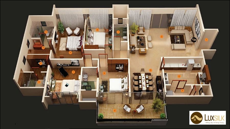 thiết kế nội thất chung cư 4 phòng ngủ