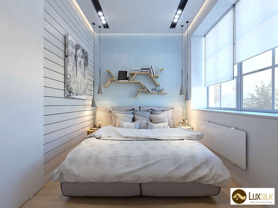 mẫu phòng ngủ 12m2 màu xanh nhạt hiện đại